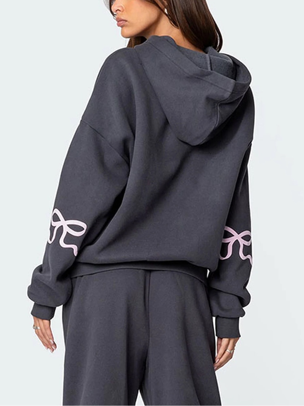 Edikted Charcoal Gray Sweatshirt with Pink Bow Graphic